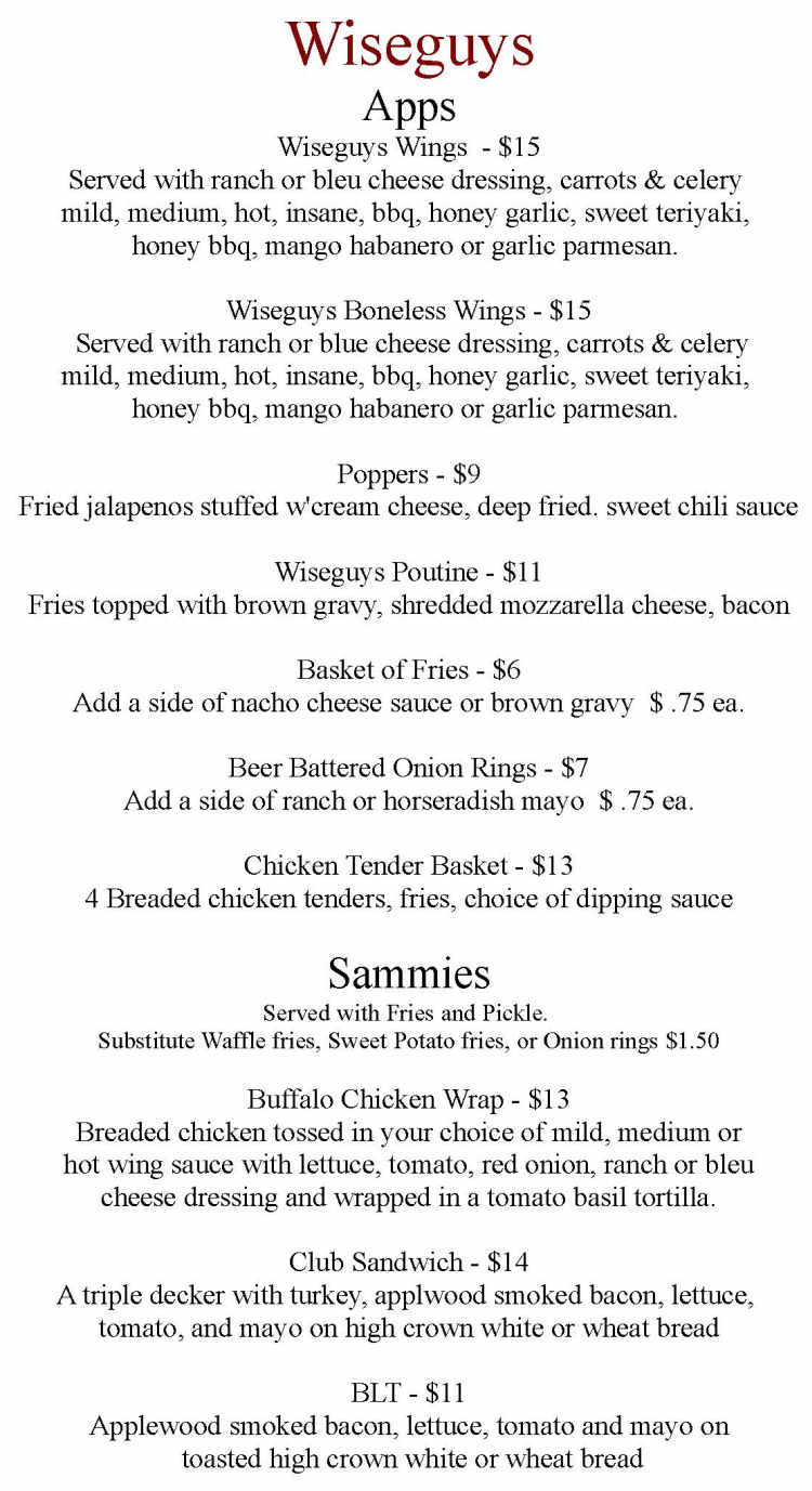 Wiseguys menu page 1