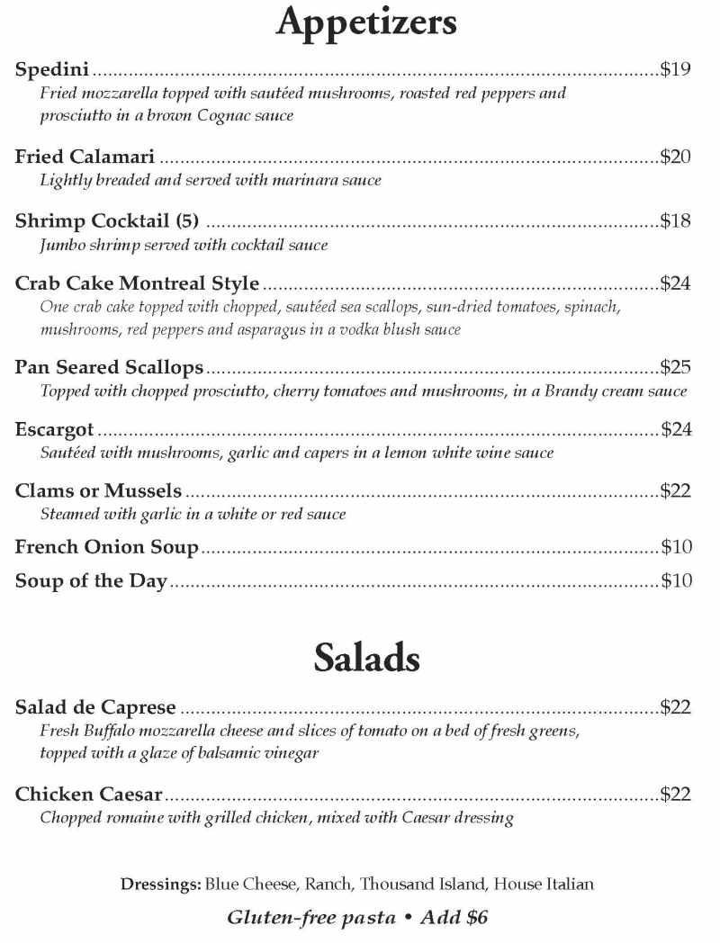 White Bear Restaurant menu page 1