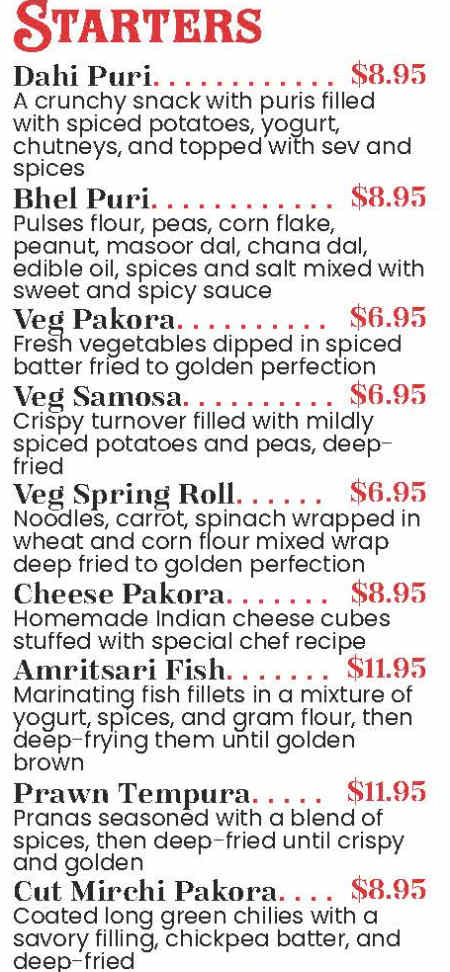 Heritage Indian Grill menu page 1