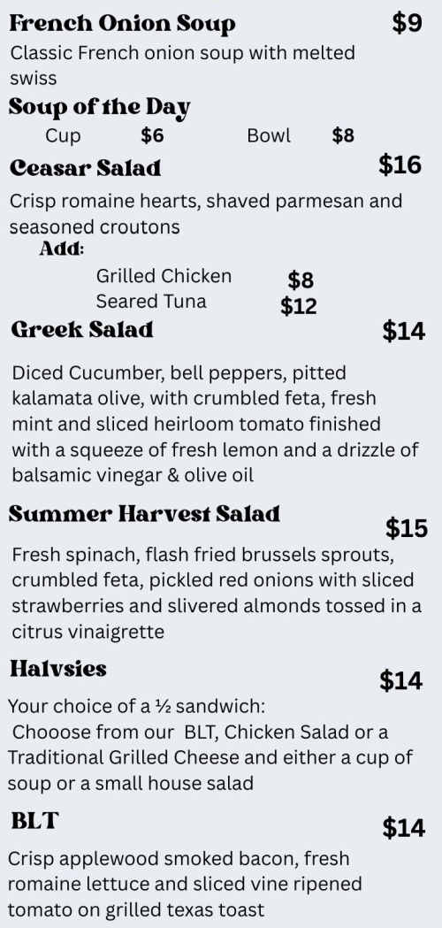 Cafe on the Green menu page 1