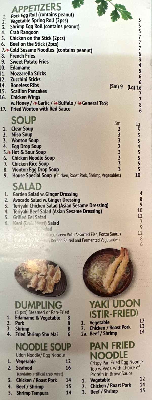 Asian Fusion menu page 1