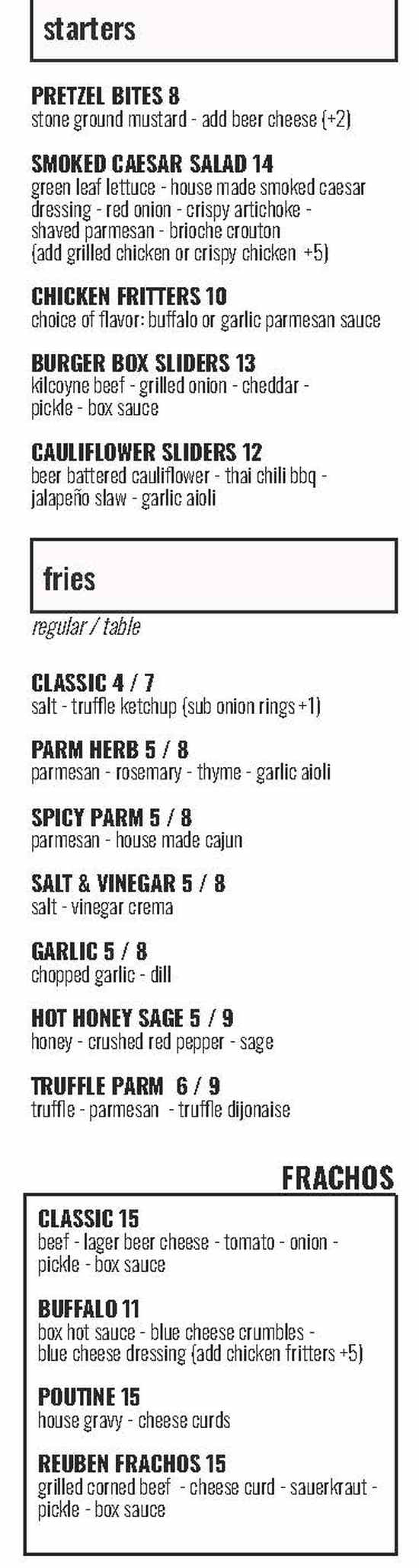 Burger Box menu page 1