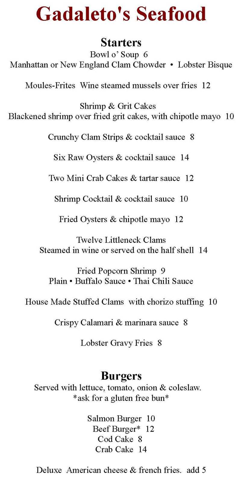 Gadaleto's menu page 1