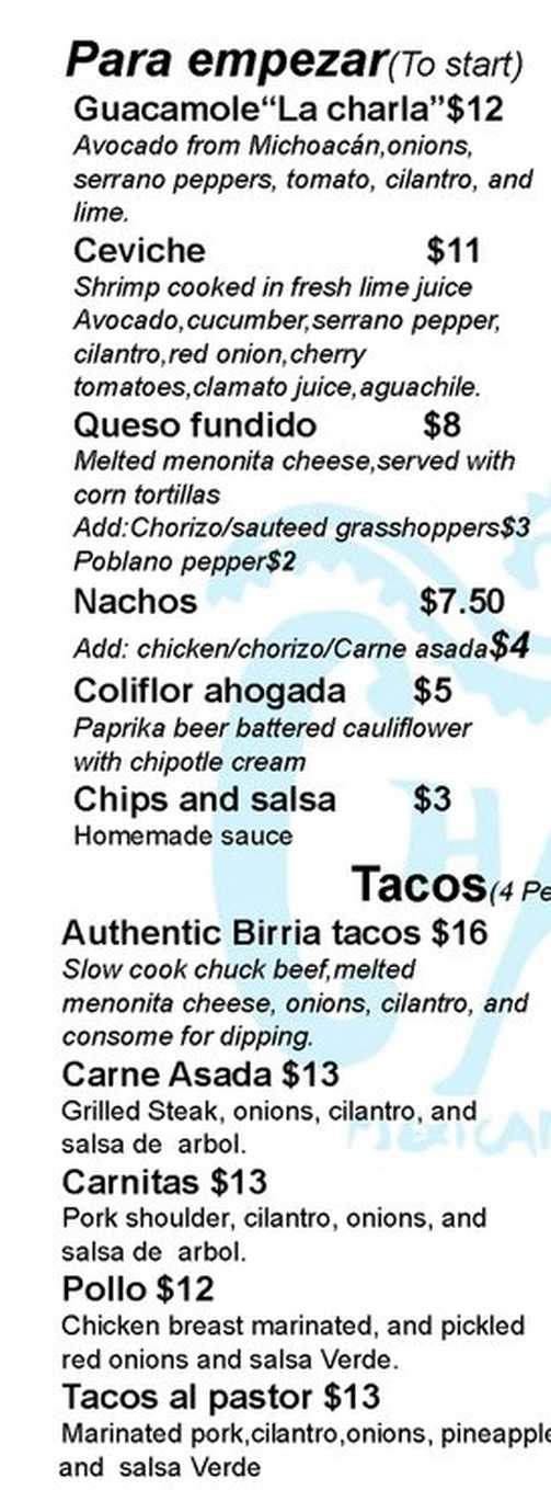 La Charla menu page 1