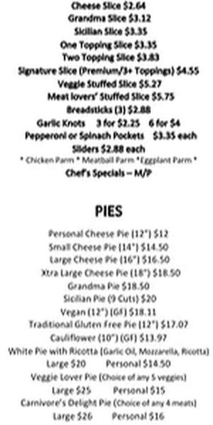 Village Pizza menu page 1