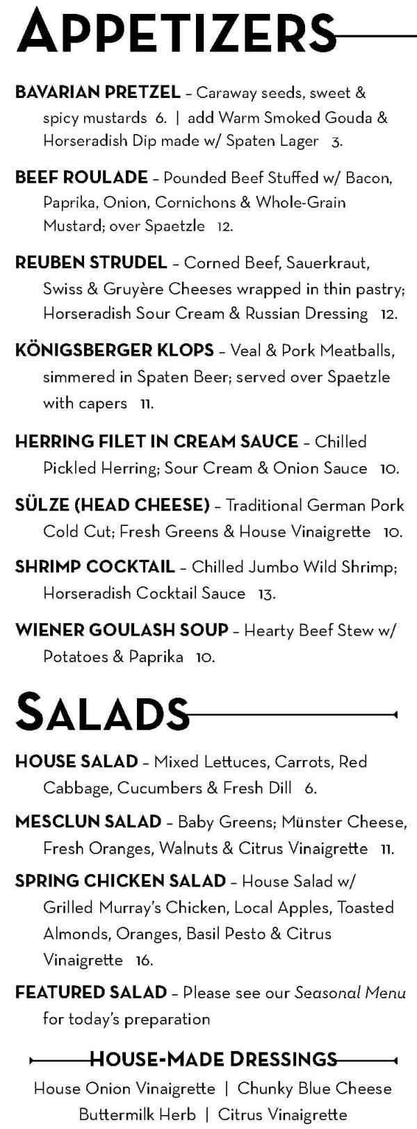 Mountain Brauhaus menu page 1