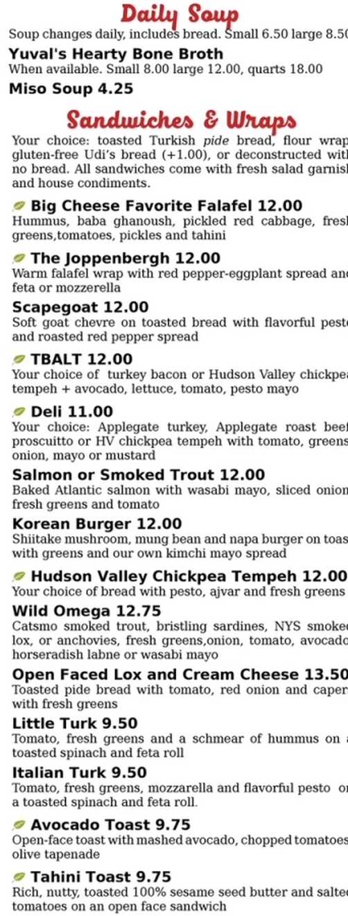 The Big Cheese menu page 1