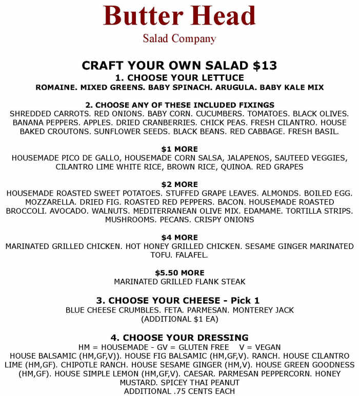Butter Head Salad Co menu page 1