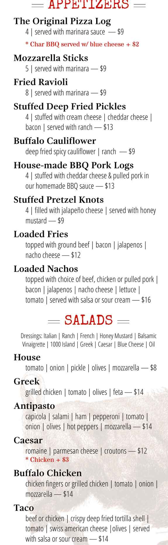 David's 716 Bar & Grill menu page 1