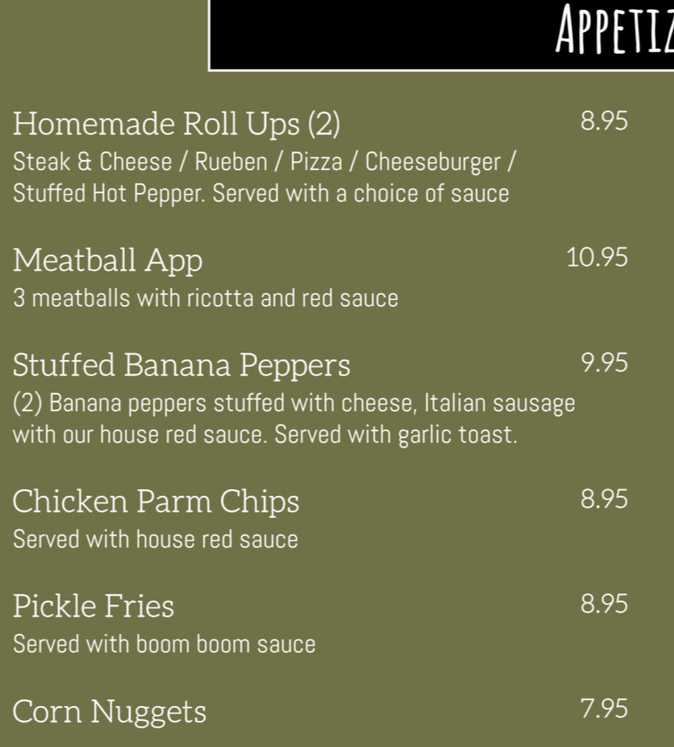 Mister M's menu page 1