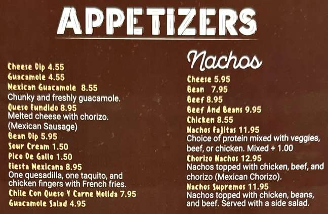 La Galera Mexican menu page 1