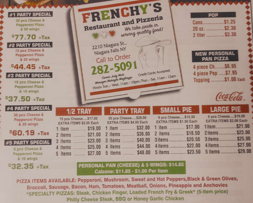 Frenchy's Pizzeria menu page 1