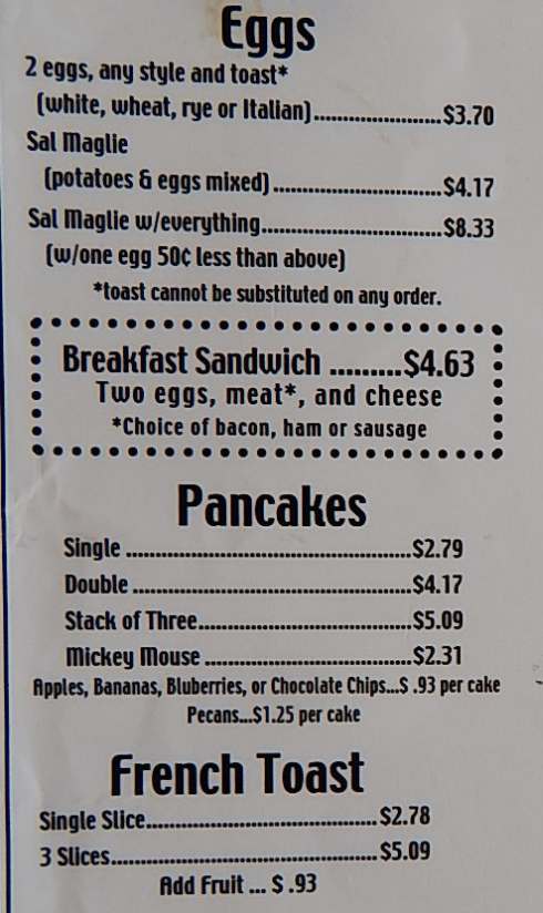 Marketside Restaurant menu page 1