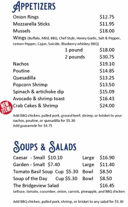 Bridgeview Dockside menu page 1