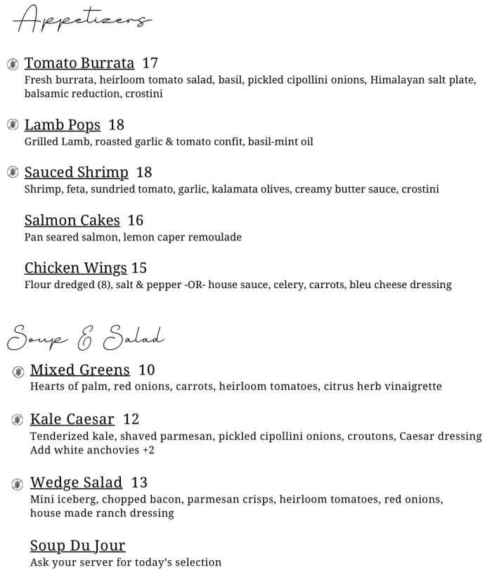 The Eagle Bay House menu page 1