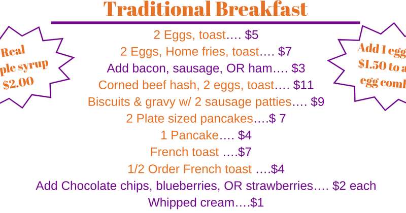 Front Door Diner menu page 1