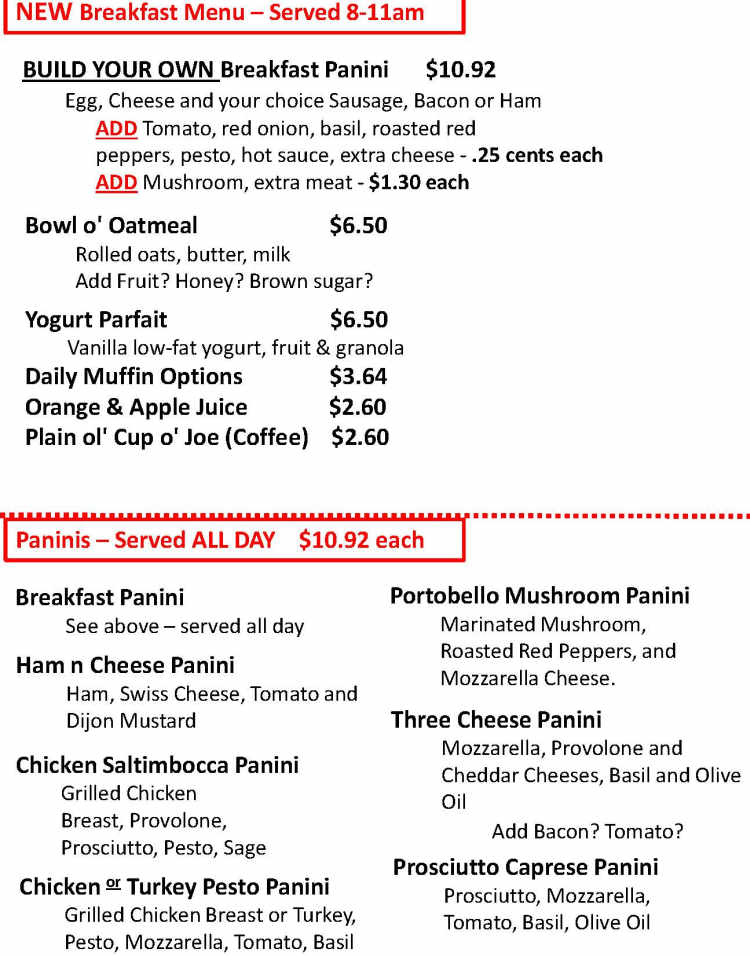 The Caboose menu page 1