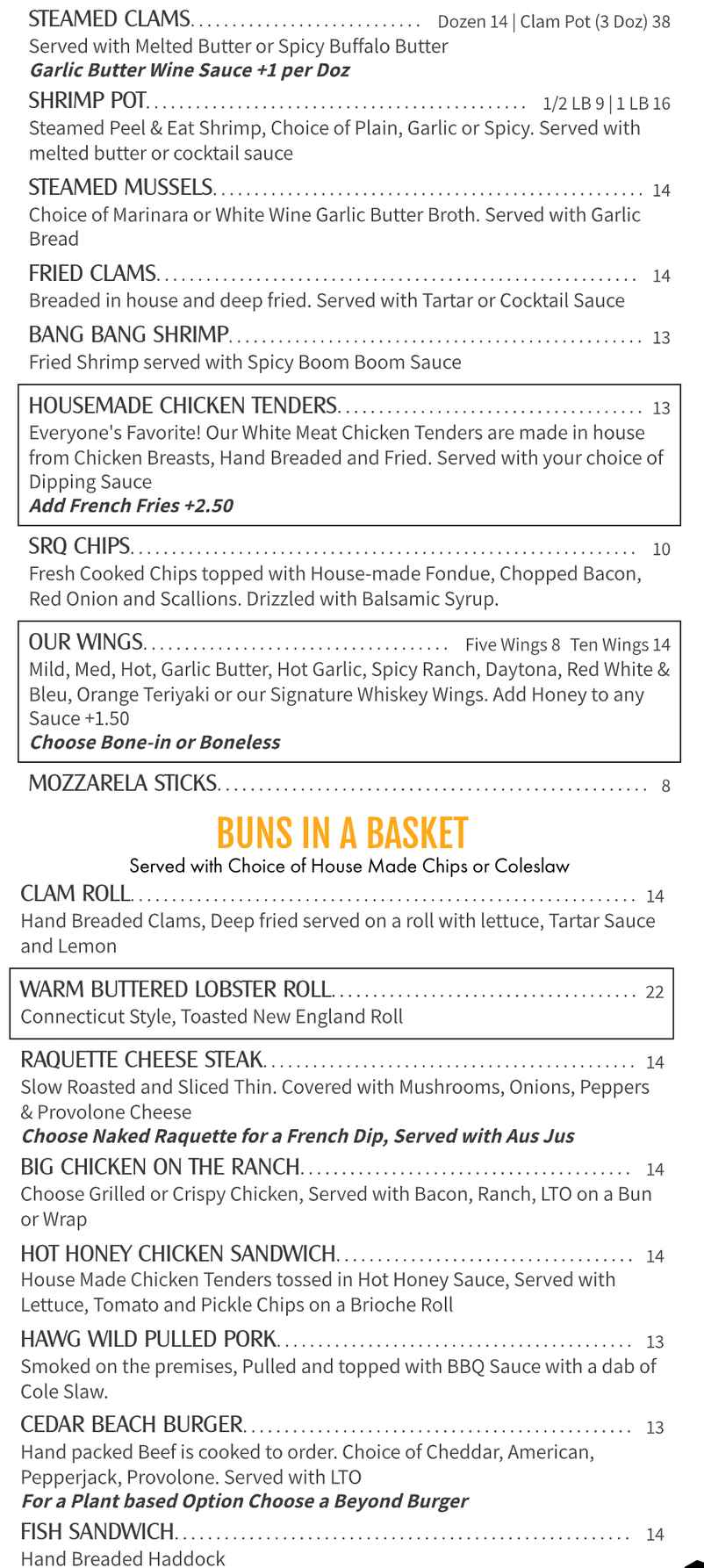 Tony Harper's Pizza & Clams menu page 1