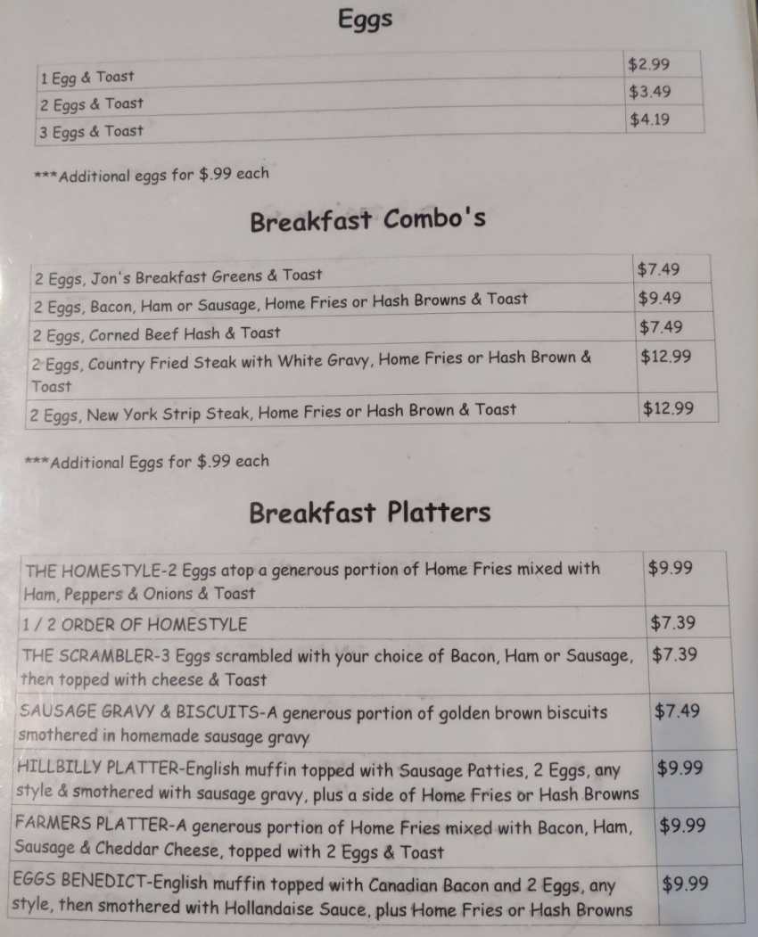 Corner Diner Too menu page 1