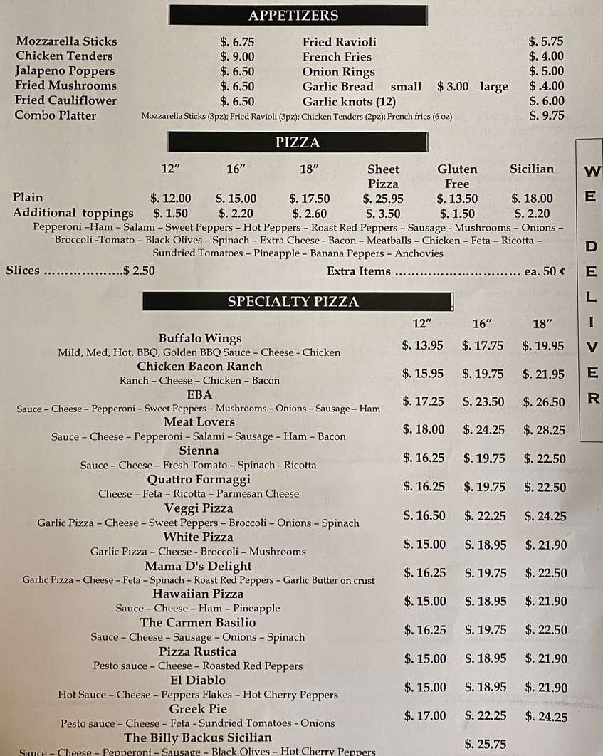 Giovanni's Big Cheese Pizzeria menu page 1