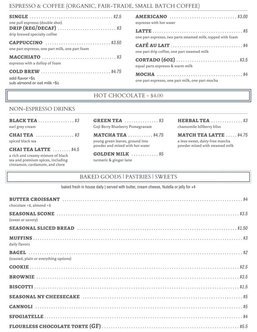 Social Eats Cafe menu page 1