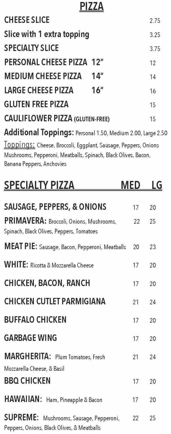 Scotty's Pizzeria menu page 1