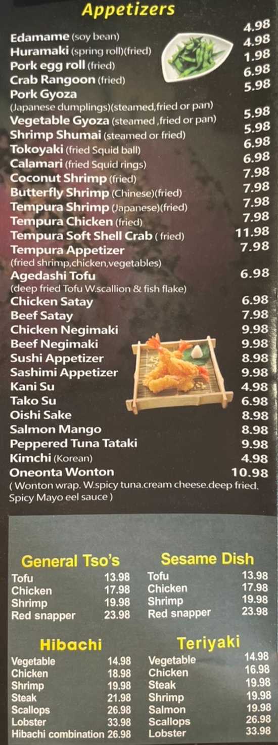 Asian Cuisine menu page 1