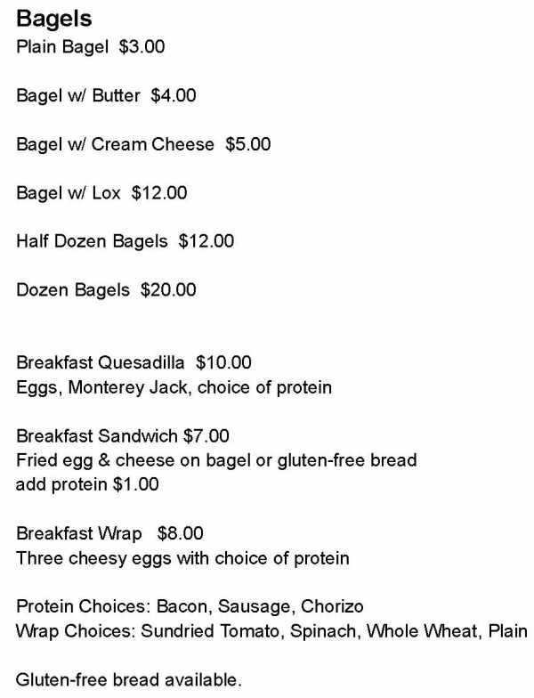 Baked & Brewed Cafe menu page 1