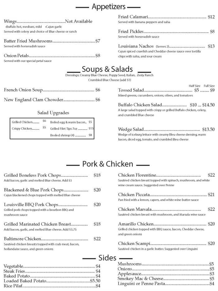 Jay's Place menu page 1