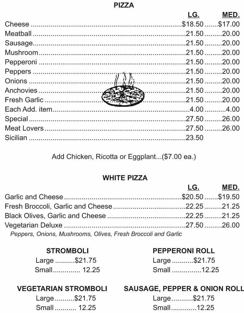 Pizzaland menu page 1
