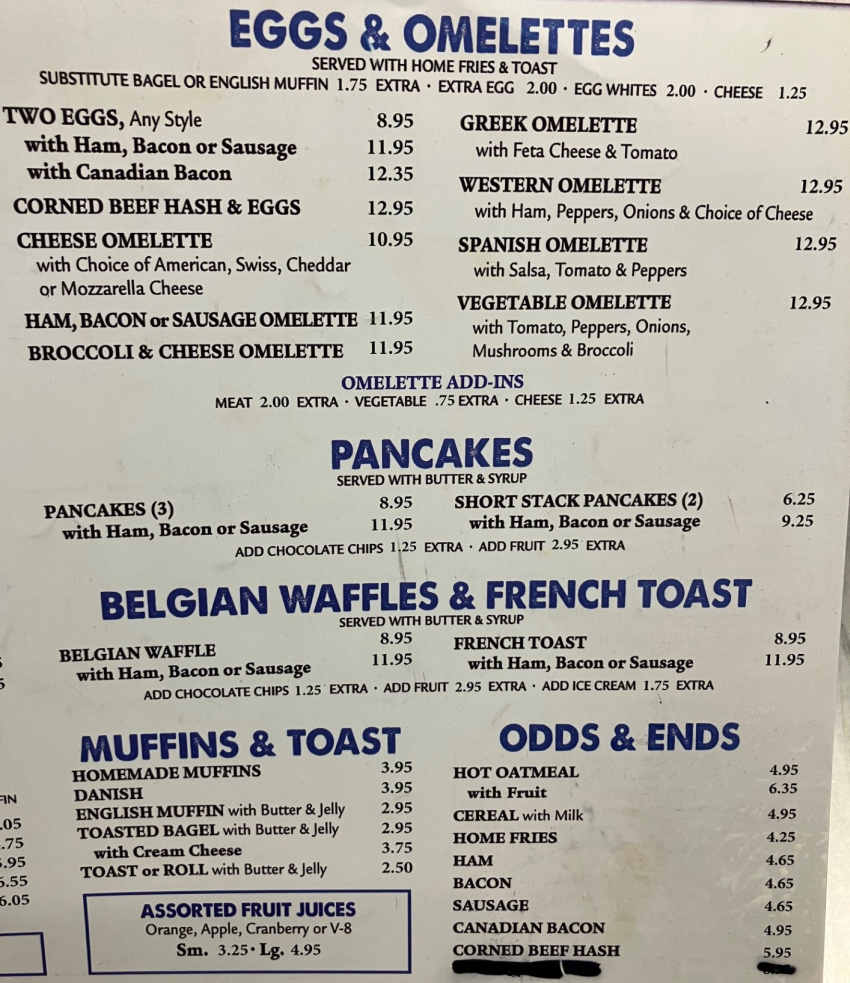 Plaza Diner menu page 1