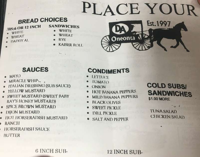 Daddy Al's General Store menu page 1