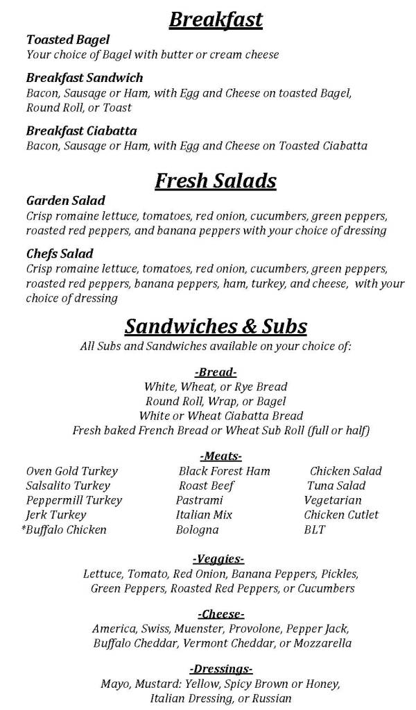Hometown Deli menu page 1