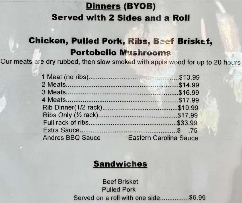 Andres Blue Ribbon BBQ menu page 1