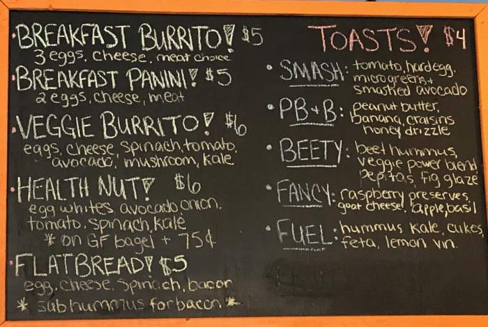 The Cutting Board menu page 1