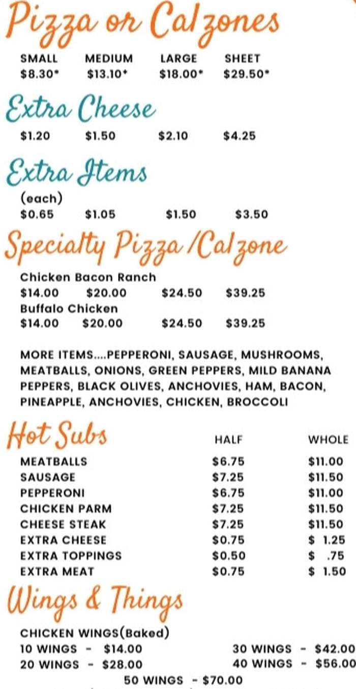 Pizza Villa menu page 1