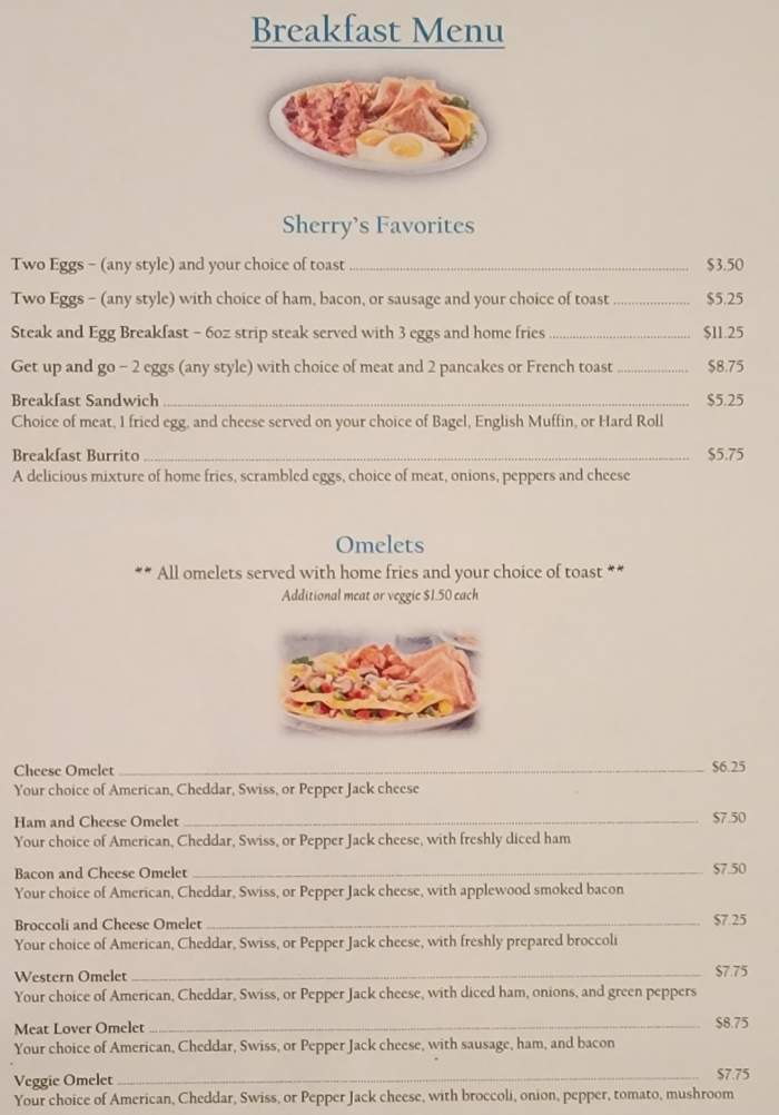 Sherry's Downtown Diner menu page 1