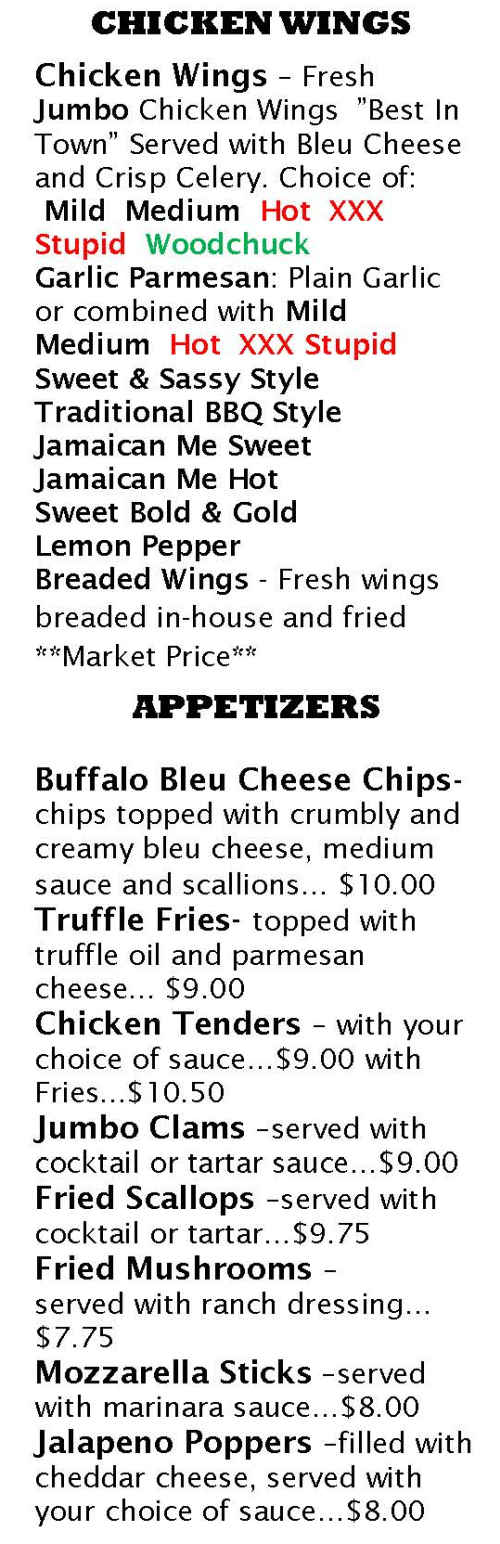 Woodchuck Saloon menu page 1