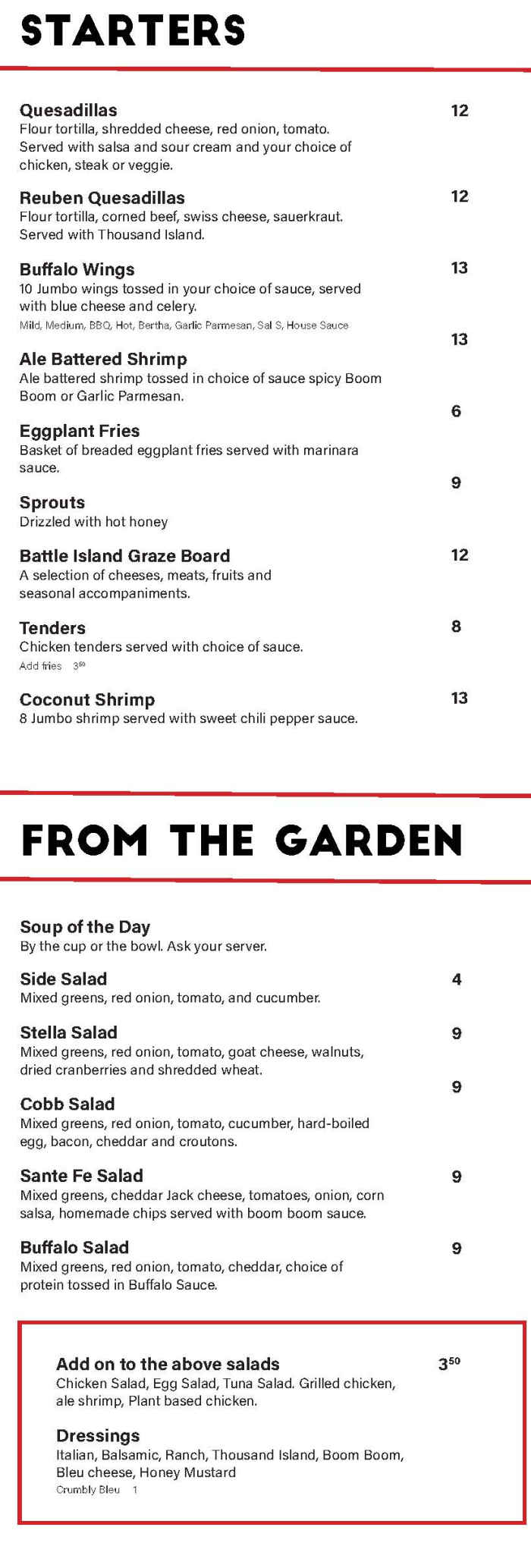 Kristen's at Battle Island menu page 1