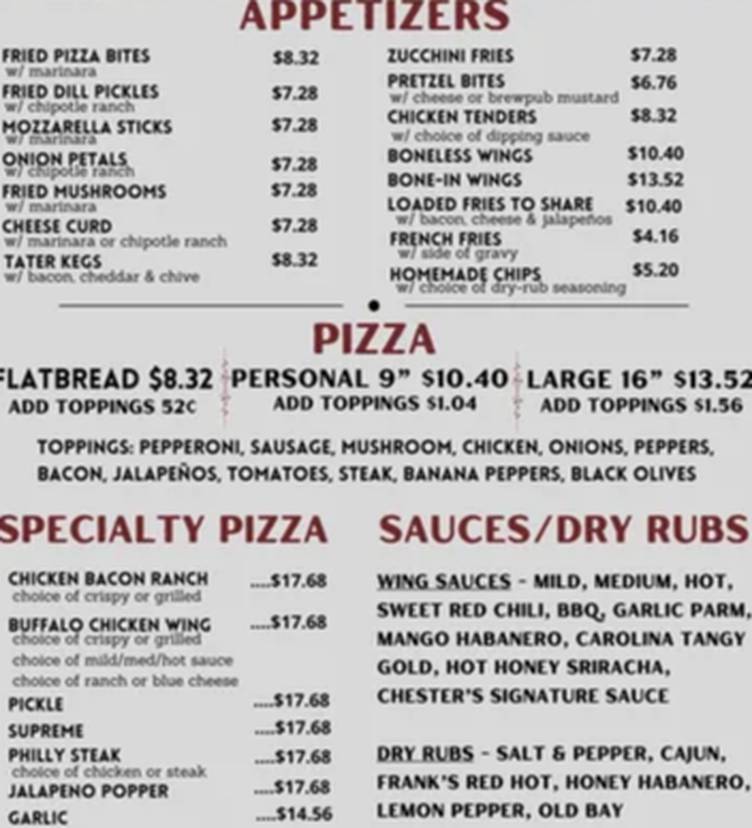 Chester’s Last Stand menu page 1