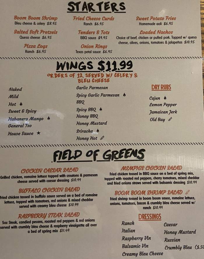 Chubby's Sports Bar & Grill menu page 1