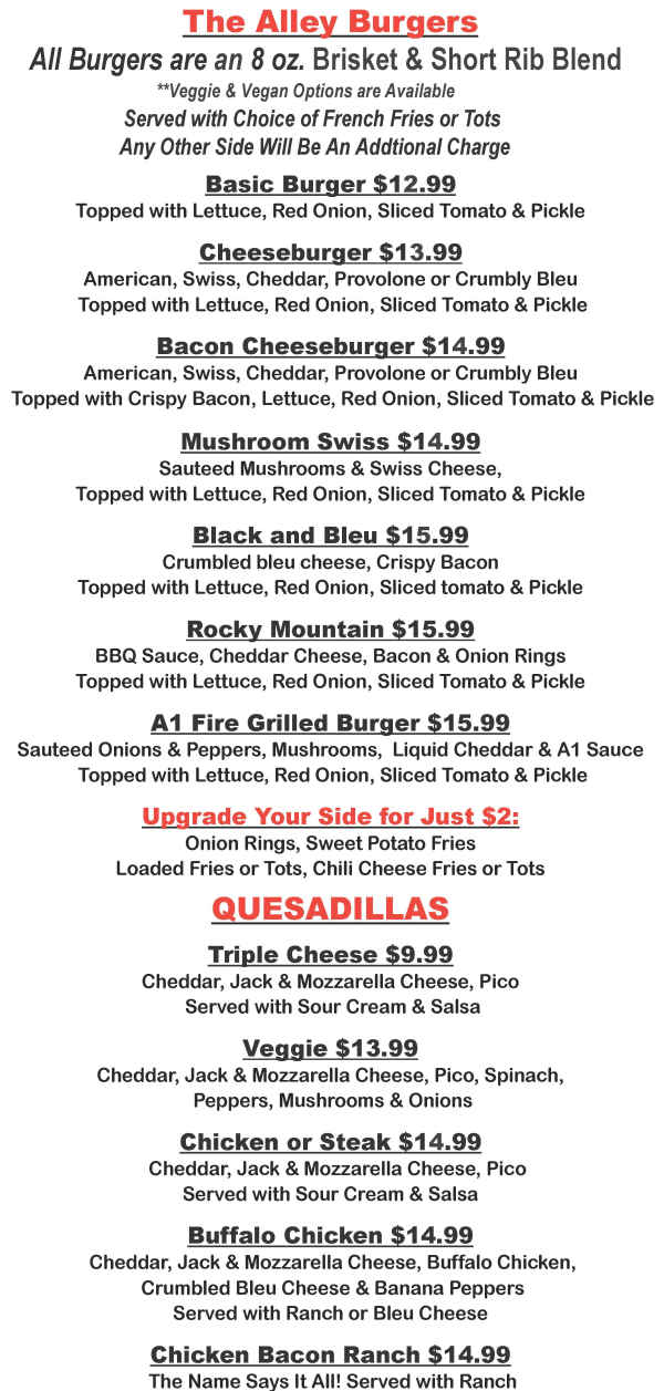 Lakeview Lanes menu page 1