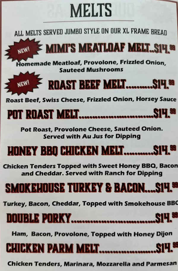 Mimi's Drive-In menu page 1