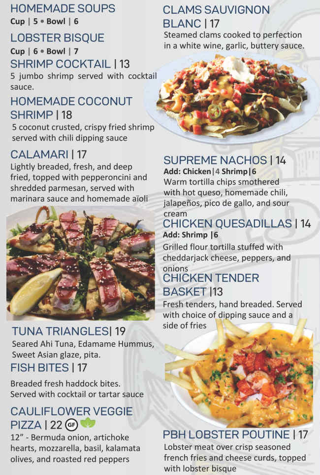 Pleasant Beach Hotel menu page 1