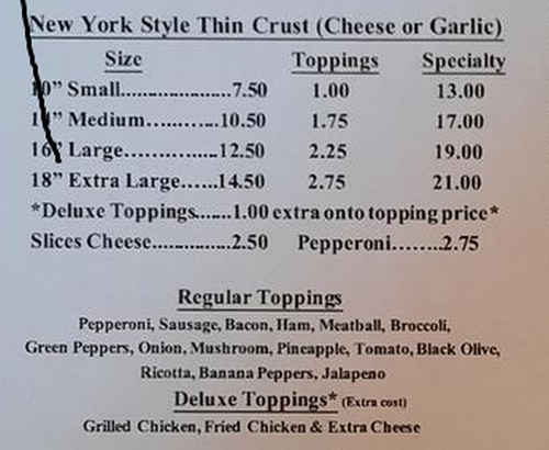 Bridge Street Pizza menu page 1