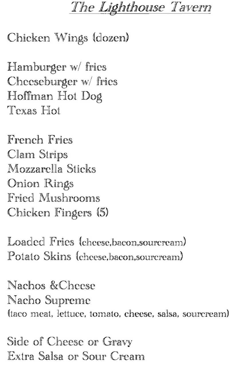 Lighthouse Tavern menu page 1