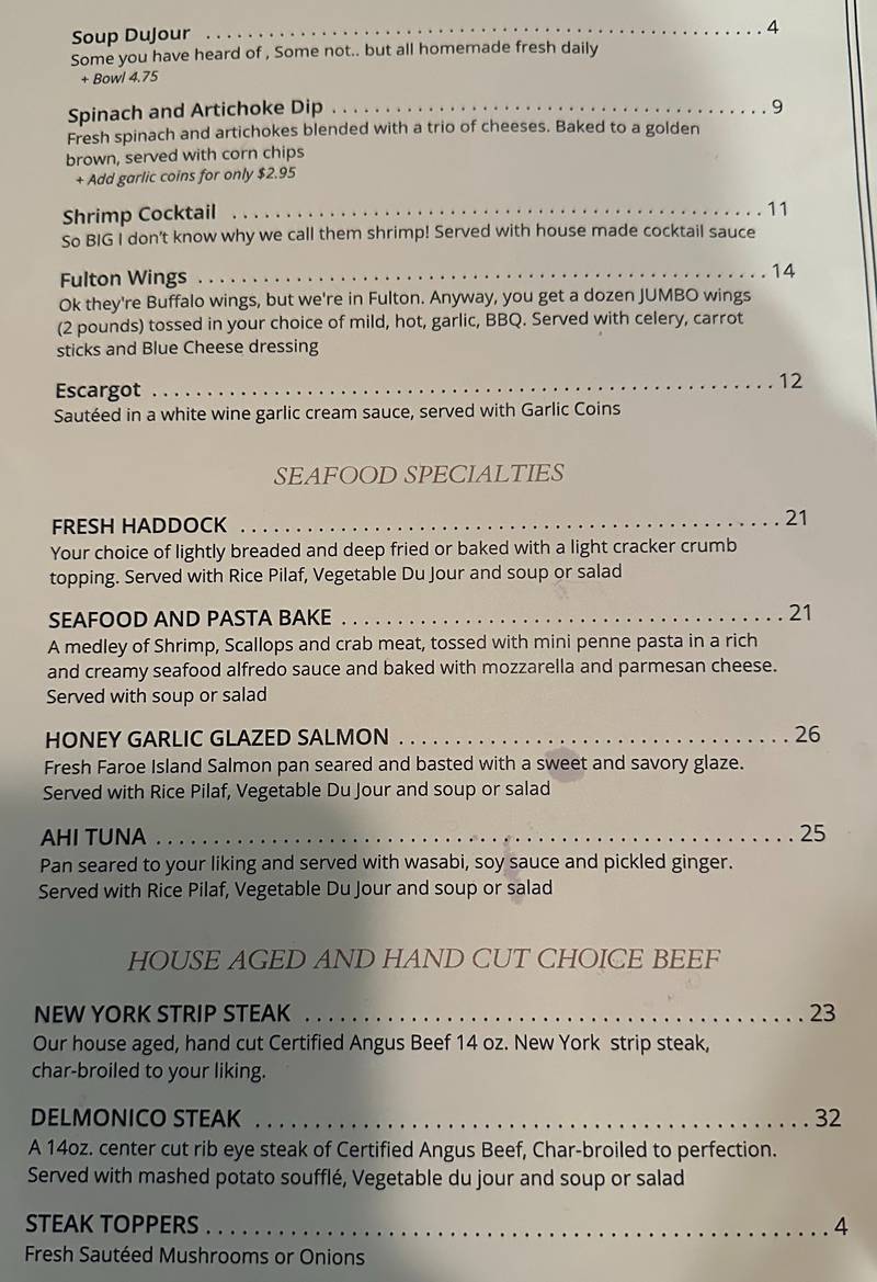 Cayuga St Steakhouse menu page 1