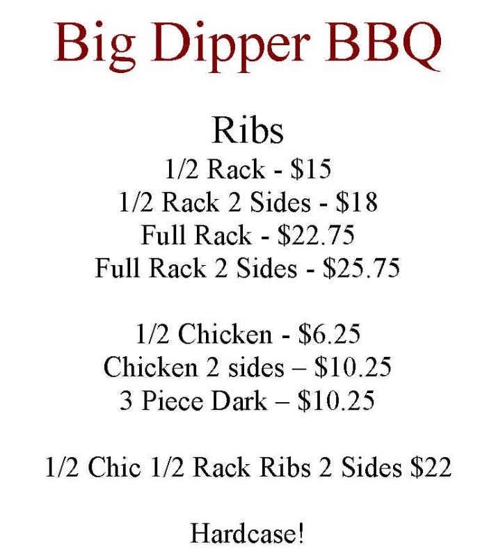 Big Dipper BBQ menu page 1
