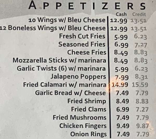 Original Italian Pizza menu page 1