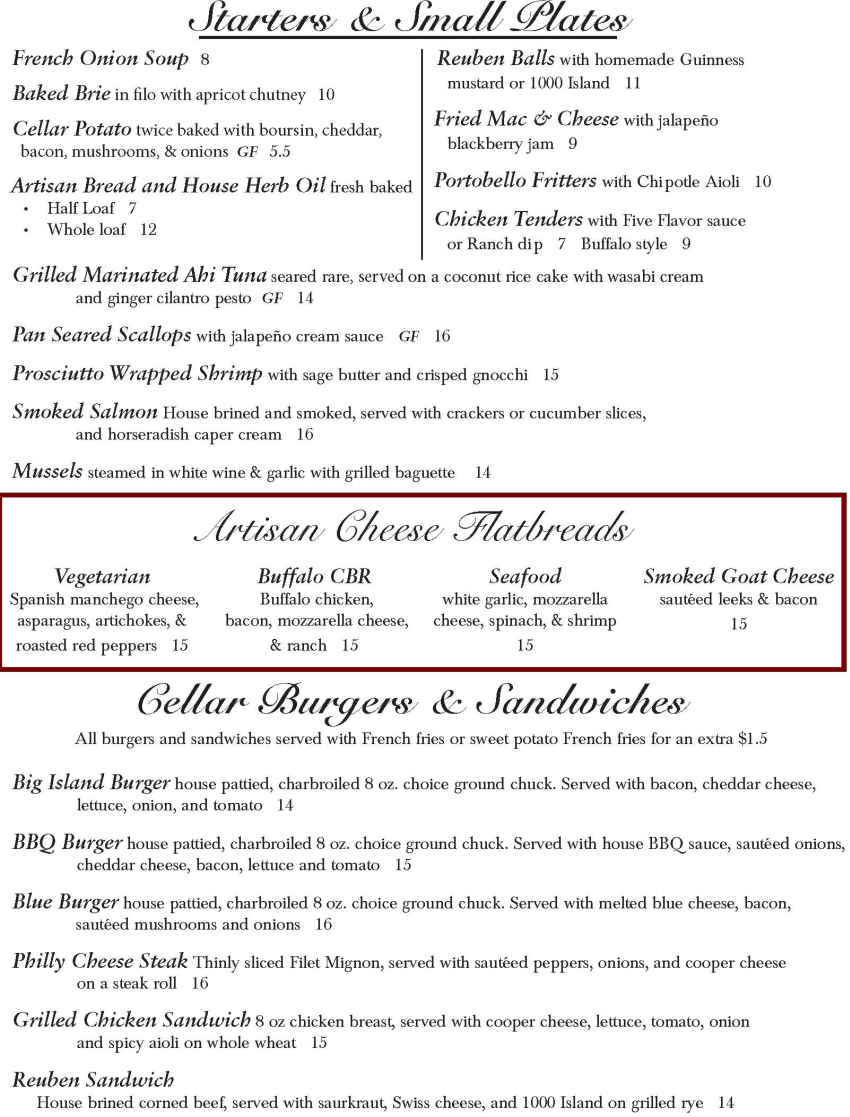 The Cellar menu page 1